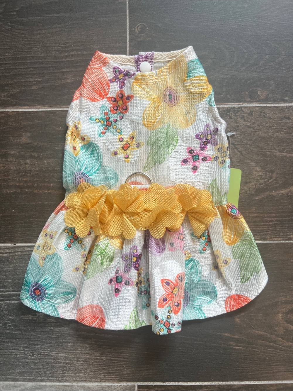 Warm Multicolor Floral Dog Dress with Yellow Flower Belt